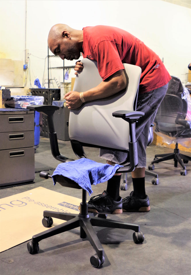 Ergonomic seating being reupholstered in the USA.